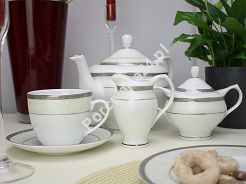 Garnitur do herbaty na 12 osób (39 el.) Bogucice - Agawa Platin 678