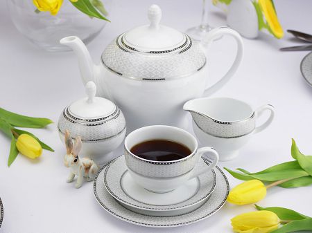 Garnitur do herbaty na 12 osób (39 el.) Bogucice - Moza Platin 1132