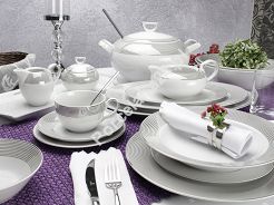 Serwis obiadowo - herbaciany na 12 osób (86 el) Chodzież - Yvonne E520 LINEA PLATYNOWA