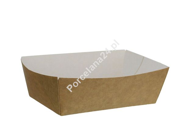 Tacka do przekąsek 14,5 x 8 x 5,5 cm - Opakowanie 100 szt.- Eco papier biały/kraft E.TDP15-OP Tacka do przekąsek 14,5 x 8 x 5,5 cm - Opakowanie 100 szt.- Eco papier biały/kraft E.TDP15-OP