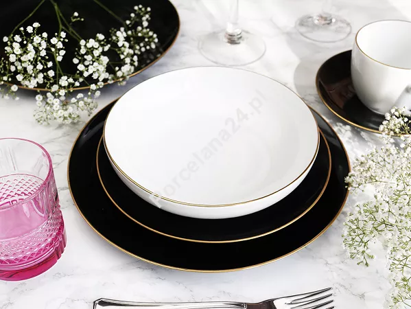 Serwis obiadowo - kawowy na 6 osób (30 el) Bogucice - Black & White Gold 1207 Serwis obiadowo - kawowy na 6 osób (30 el) Bogucice - Black & White Gold 1207