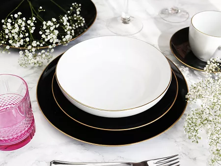 Serwis obiadowo - kawowy na 6 osób (30 el) Bogucice - Black & White Gold 1207