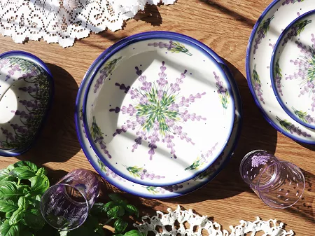 Komplet talerzy na 6 osób (18 el.) Bolesławiec - Lawendowy Zakątek