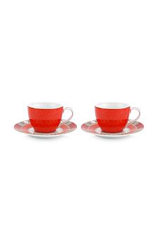 Komplet 2 filiżanek ze spodkiem 0,12 L Pip Studio - Blushing Birds Red 51BB.004.094