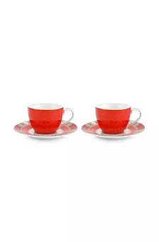 Komplet 2 filiżanek ze spodkiem 0,12 L Pip Studio - Blushing Birds Red 51BB.004.094