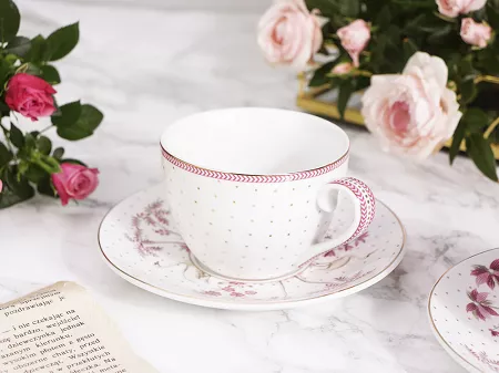 Komplet 2 filiżanek ze spodkiem 0,3 L Pip Studio - Jolie Dots Gold Pink 51.JDGP.004.208