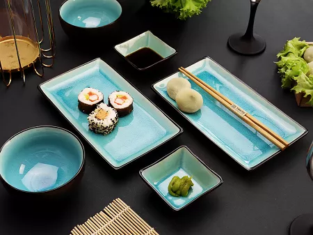 Zestaw do sushi dla 2 osób (6 el.) Tokyo Design Studio - Glassy Turquoise 8154