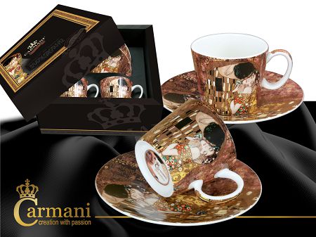 Komplet 2 filiżanek ze spodkiem espresso Carmani - Gustav Klimt The Kiss 33.532-0301