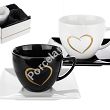 Komplet 2 filiżanek ze spodkiem (4 el) Lubiana - Classic Black & White LOVE Gold