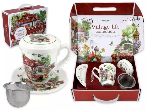 Kubek z zaparzaczem, pokrywką i podstawką  0,3 L Carmani - Village Life 015-3227 Kubek z zaparzaczem, pokrywką i podstawką  0,3 L Carmani - Village Life 015-3227