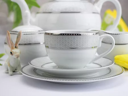 Garnitur do herbaty na 12 osób (39 el.) Bogucice - Moza Platin 1132