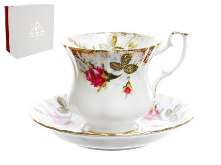 Filiżanka ze spodkiem 0,22 L / 14,5 cm (wcięta) Chodzież  - Iwona B013 ZŁOCONA RÓŻA Gift Box