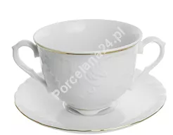 Bulionówka ze spodkiem 0,33 L / 15,5 cm Ćmielów - Rococo 3604 ZŁOTA LINIA