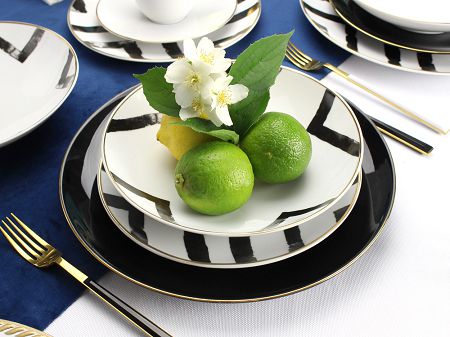 Serwis obiadowo - kawowy na 12 osób (60el) Karolina - Awangarda 3877 / Black & White Gold 23011