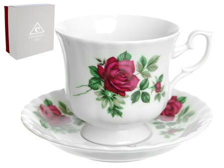 Filiżanka ze spodkiem 0,22 L / 14,5 cm (prosta) Chodzież - Iwona B826 BORDOWA RÓŻA Gift Box