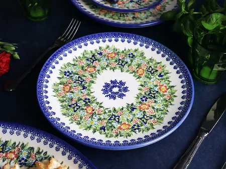 Talerz płytki 26 cm Bolesławiec - Kwiatowy Ogród
