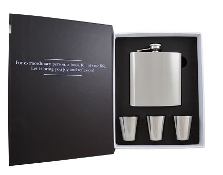 Zestaw piersiówka 180 ml i 3 kieliszki w książce -KW6GS