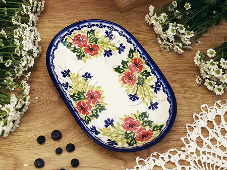 Półmisek owalny 36 cm Bolesławiec - Maki Smolińskiej gat. I