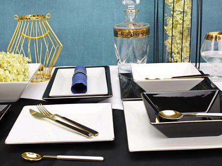 Serwis obiadowy na 12 osób (40 el.) Lubiana - Classic Black & White Gold