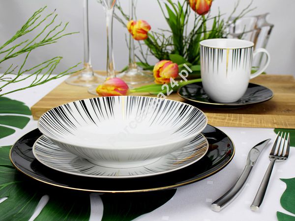 Serwis obiadowo - kawowy na 6 osób (24 el.) Karolina - Black & White Gold 3842 (WYPRZEDAŻ - W801) Serwis obiadowo - kawowy na 6 osób (24 el.) Karolina - Black & White Gold 3842 (WYPRZEDAŻ - W801)