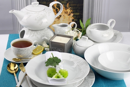 Serwis obiadowo - herbaciany na 12 osób (86 el) Chodzież - Yvonne W017 ROSE