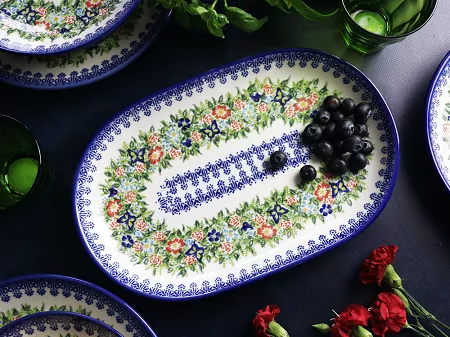 Półmisek owalny 33 cm Bolesławiec - Kwiatowy Ogród