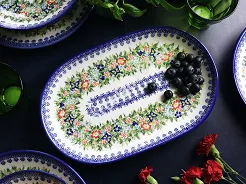 Półmisek owalny 33 cm Bolesławiec - Kwiatowy Ogród