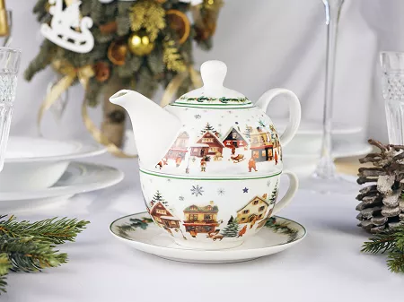 Filiżanka ze spodkiem  0,3 l / 15 cm i z dzbankiem 0,45 l  Duo  - Christmas Village 15.CHV.KDH