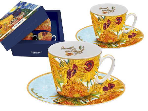 Komplet 2 filiżanek ze spodkiem espresso Carmani - Vincent van Gogh - Słoneczniki 33.830-0706 Komplet 2 filiżanek ze spodkiem espresso Carmani - Vincent van Gogh - Słoneczniki 33.830-0706