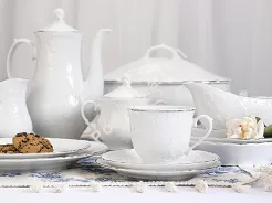 Serwis obiadowo - kawowy na 12 osób (82 el.) Ćmielów - Rococo 3605 PLATYNOWA LINIA