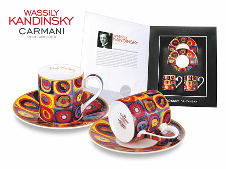 Komplet 2 filiżanek ze spodkiem mocca Carmani - Wassily Kandinsky Coulor stady. Squares with concentric circles 33.046-0101
