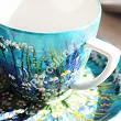 Filiżanka ze spodkiem 0,35 L / 17 cm ręcznie malowana - Łąka niebieska (12) DA.FS35-12