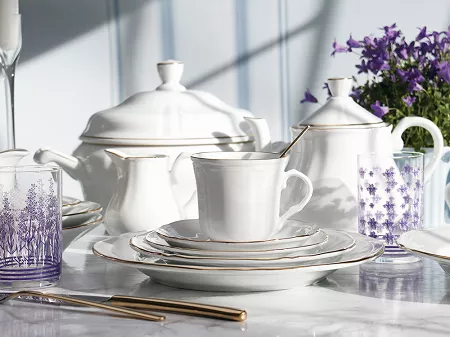 Serwis obiadowo - kawowy na 12 osób (81 el.) Bogucice - Gino White Gold 1273