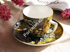 Filiżanka ze spodkiem 0,35 L / 17 cm ręcznie malowana - Łąka ciemnozielona (11) DA.FS35-11
