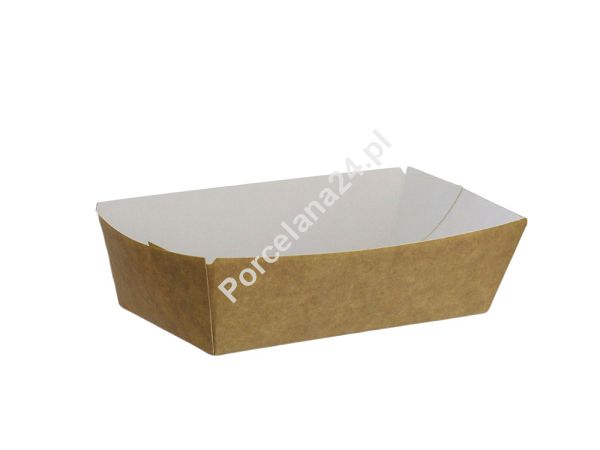 Tacka do przekąsek 14 x 7 x 4,5 cm - Opakowanie 100 szt.- Eco papier biały/kraft E.TDP14-OP Tacka do przekąsek 14 x 7 x 4,5 cm - Opakowanie 100 szt.- Eco papier biały/kraft E.TDP14-OP