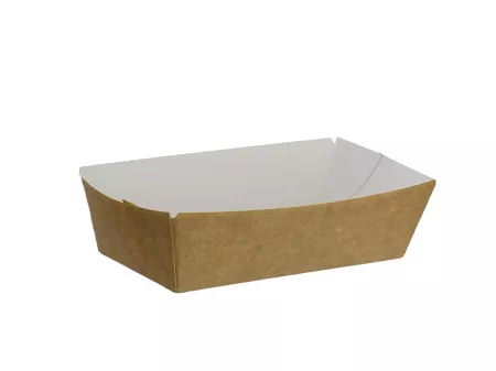 Tacka do przekąsek 14 x 7 x 4,5 cm - Opakowanie 100 szt.- Eco papier biały/kraft E.TDP14-OP