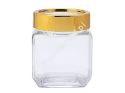 Pojemnik szklany 0,5 L z pokrywką Altom Design - Kwadratowy ze złotą pokrywką 07.POJ.8308