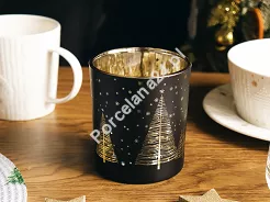 Świecznik szklany 10 cm Altom Design - Choinki czarny 07.CHR.1587