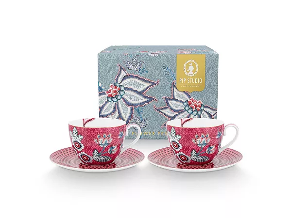 Komplet 2 filiżanek ze spodkiem 0,3 L Pip Studio - Flower Festival Dark Pink 51.FFDP.004.147 Komplet 2 filiżanek ze spodkiem 0,3 L Pip Studio - Flower Festival Dark Pink 51.FFDP.004.147