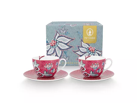 Komplet 2 filiżanek ze spodkiem 0,3 L Pip Studio - Flower Festival Dark Pink 51.FFDP.004.147
