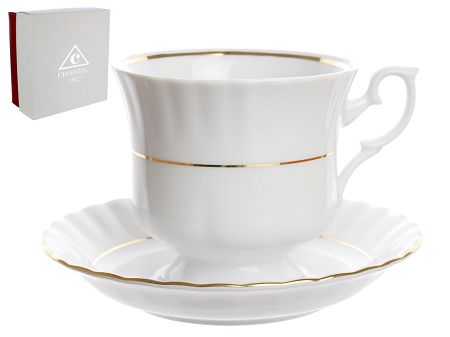 Filiżanka ze spodkiem 0,22 L / 14,5 cm (prosta - uniwersalna) Chodzież - Iwona B014  ZŁOTA LINIA Gift Box