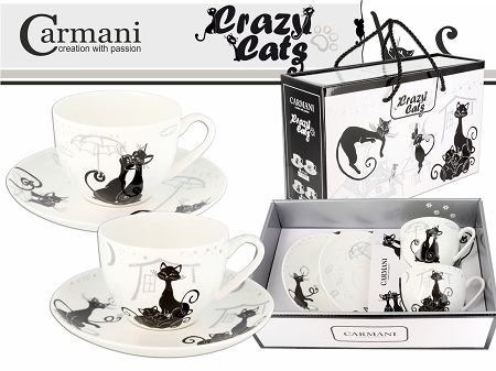 Komplet 2 filiżanek ze spodkiem 0,2 L Carmani - Koty / Crazy Cats 33.017-3102