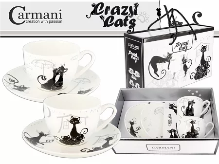 Komplet 2 filiżanek ze spodkiem 0,2 L Carmani - Koty / Crazy Cats 33.017-3102