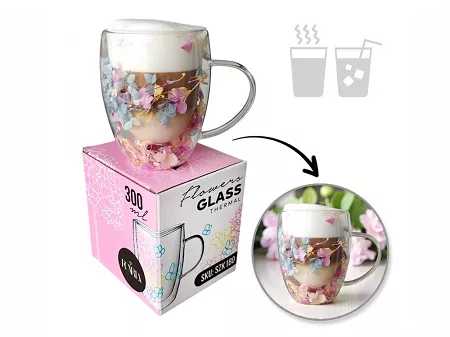 Szklanka termiczna z podwójną ścianką 0,3 L Ecarla - Hortensja Bloom Spring 20.SZK180