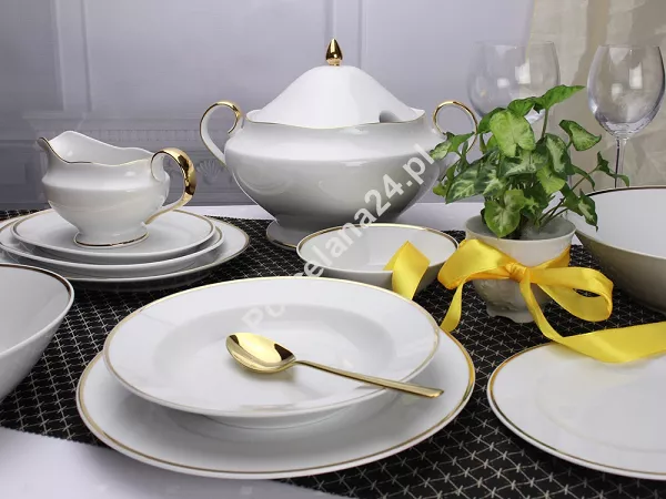 Serwis obiadowo - kawowy na 12 osób (107 el.) Ćmielów  - Astra G067 ZŁOTA WSTĘGA Serwis obiadowo - kawowy na 12 osób (107 el.) Ćmielów  - Astra G067 ZŁOTA WSTĘGA