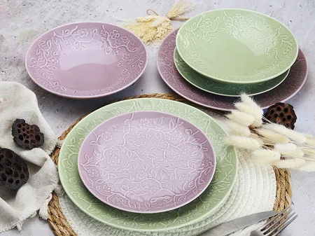 Komplet talerzy na 6 osób (18 el) Lubiana - Hanami Pistacjowa Zieleń / Pudrowy Róż