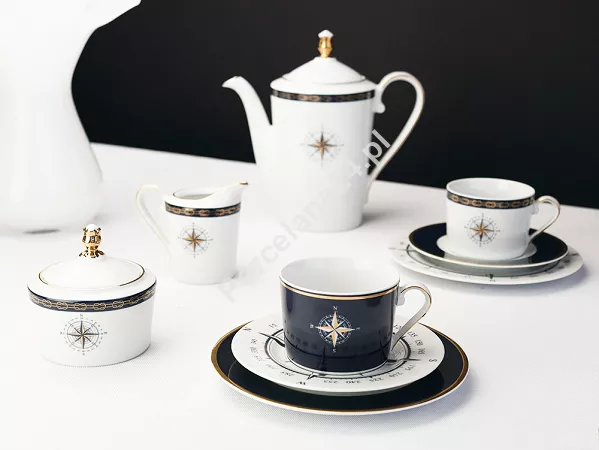 Garnitur do kawy na 6 osób (21 el.) Ćmielów - Jenny Nautilus White - Blue Garnitur do kawy na 6 osób (21 el.) Ćmielów - Jenny Nautilus White - Blue