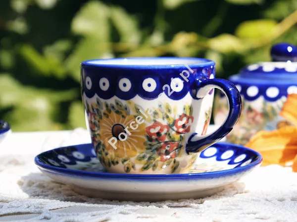 Filiżanka ze spodkiem 0,22 L / 14 cm Bolesławiec - Rajska Łąka gat. I Filiżanka ze spodkiem 0,22 L / 14 cm Bolesławiec - Rajska Łąka gat. I