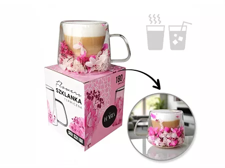 Szklanka termiczna z podwójną ścianką 0,18 L Ecarla - Hortensja Botanic Pink 20.SZK188