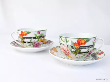 Kpl. 2 filiżanek ze spodkiem 0,2 L Arca Italy - Garden Stripes 38.FLO.70260